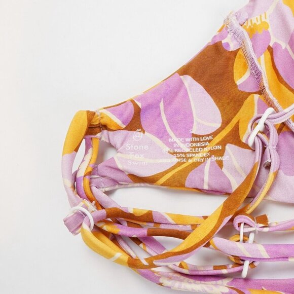 Stone Fox Swim Daya Strappy Bikini Top - Retro Bloom - Size Small - Picture 3 of 5